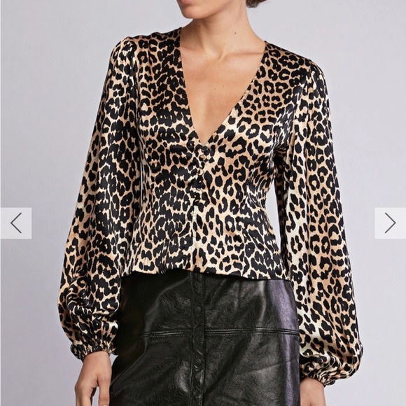 Ganni Tops - Ganni Leopard Print V-neck Blouse